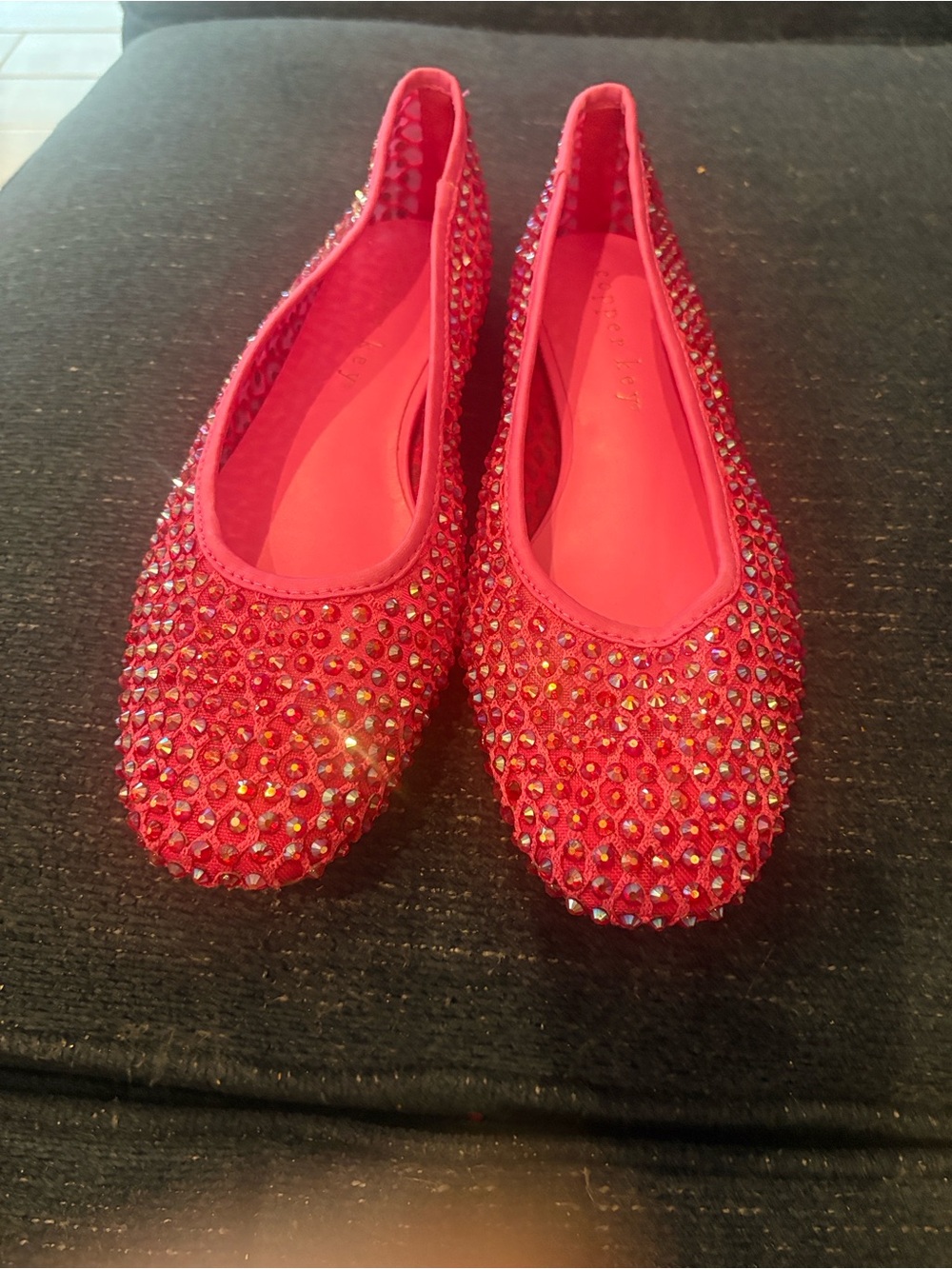 Copper Key Hot Pink Crystal Embellished Ballet Flats